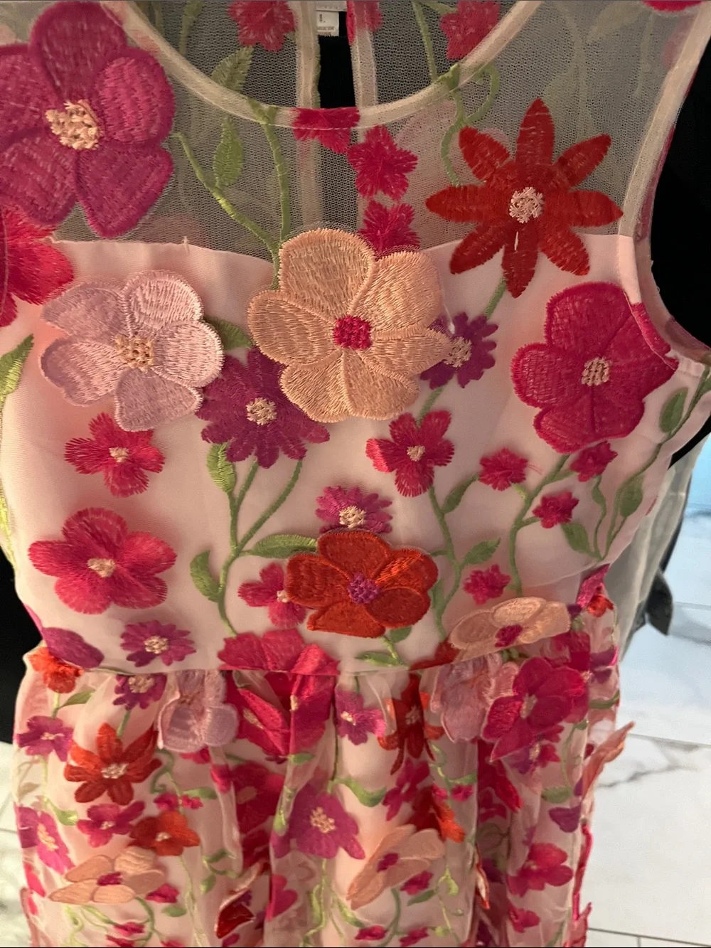 Girls Pink Floral Embroidered Party Dress